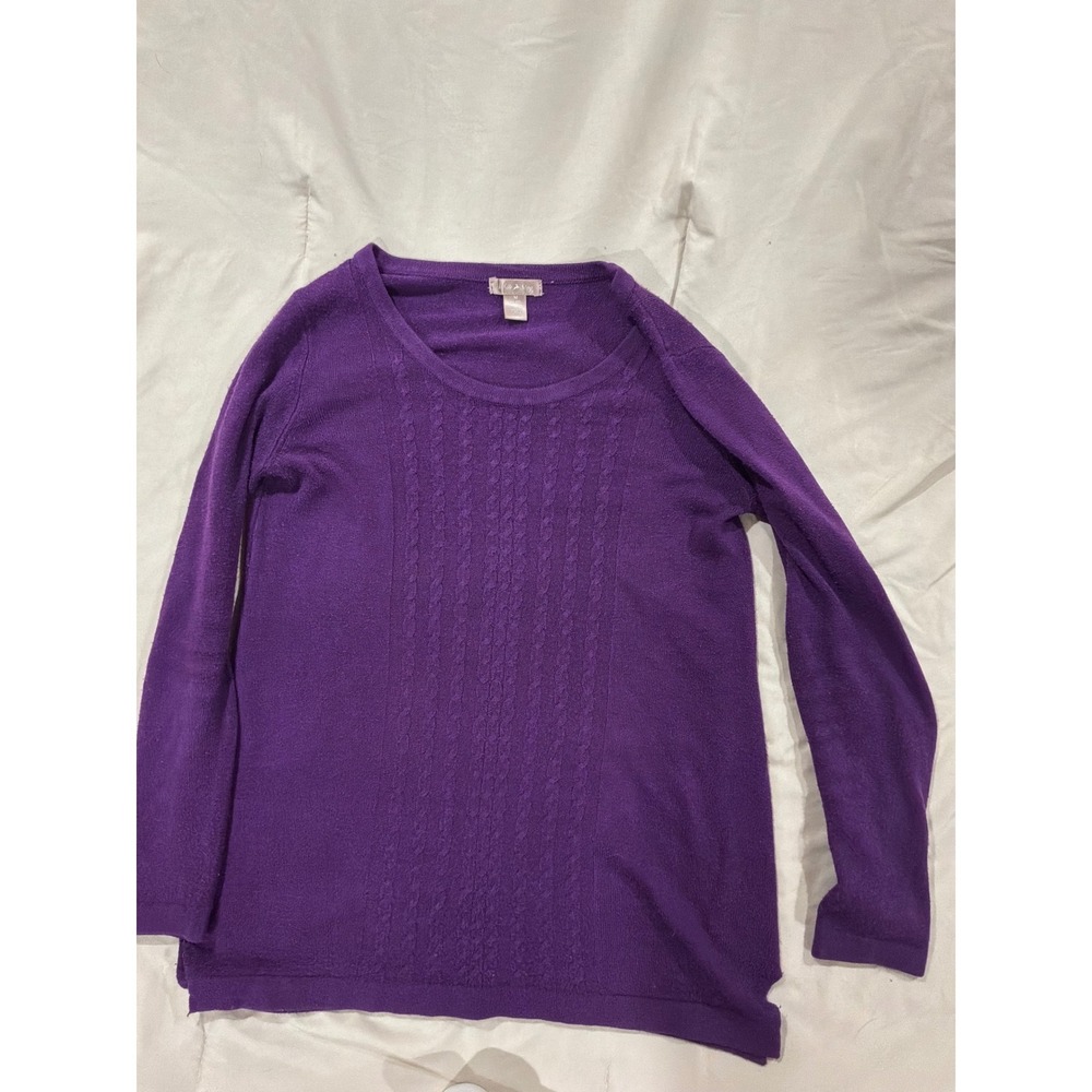 White‎ Stag Purple Cable Knit Front Crew Neck Long Sleeve Sweater Womens Medium